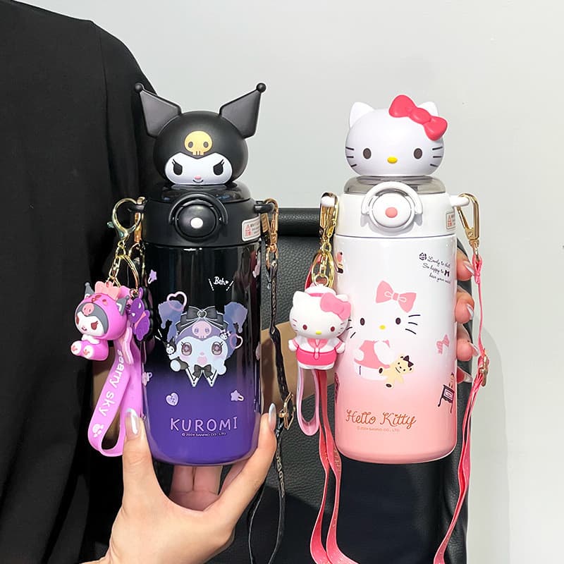Sunshine copo térmico Kuromi meninas de alto valor estudante copo de água duplo beber palha copo crianças garrafa de águ