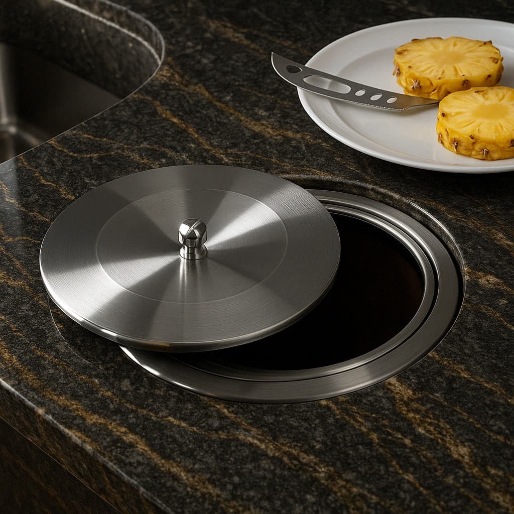 Lixeira de embutir Inox cozinha pia no granito 5 litros gourmet luxo