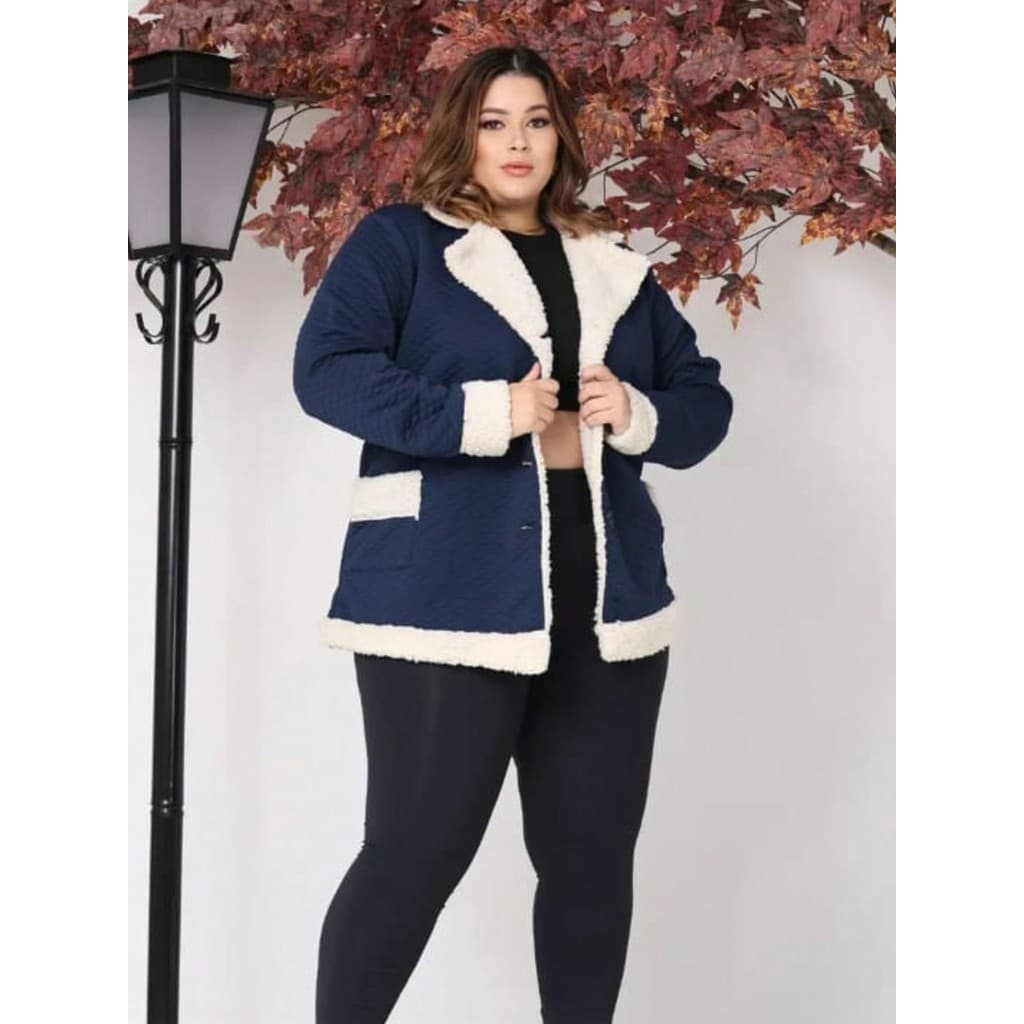 Casaco  Plus Size Feminin0 com botao pelucia  Inverno  grosso manga longa