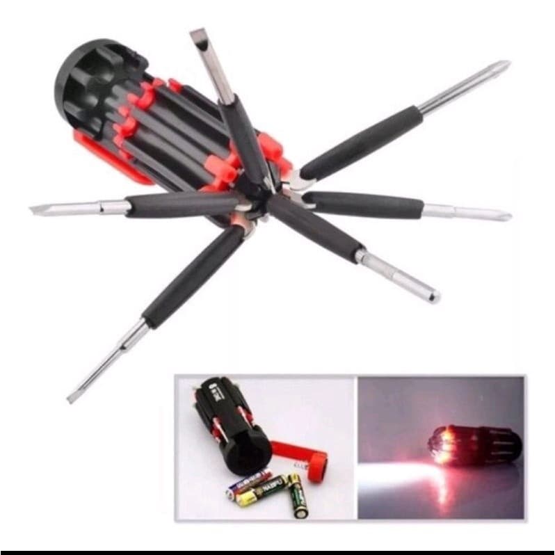 Kit Chave Fenda Phillips Estojo Precisão Led Lanterna 8 Em 1