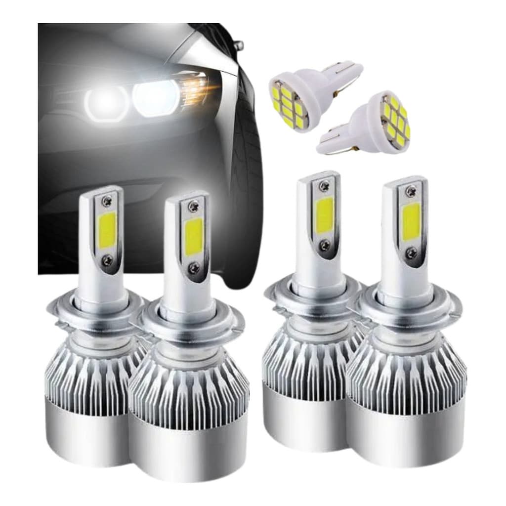 Kit Super Led 2 Par Lampadas H7 Farol Baixo H1 Alto + T10