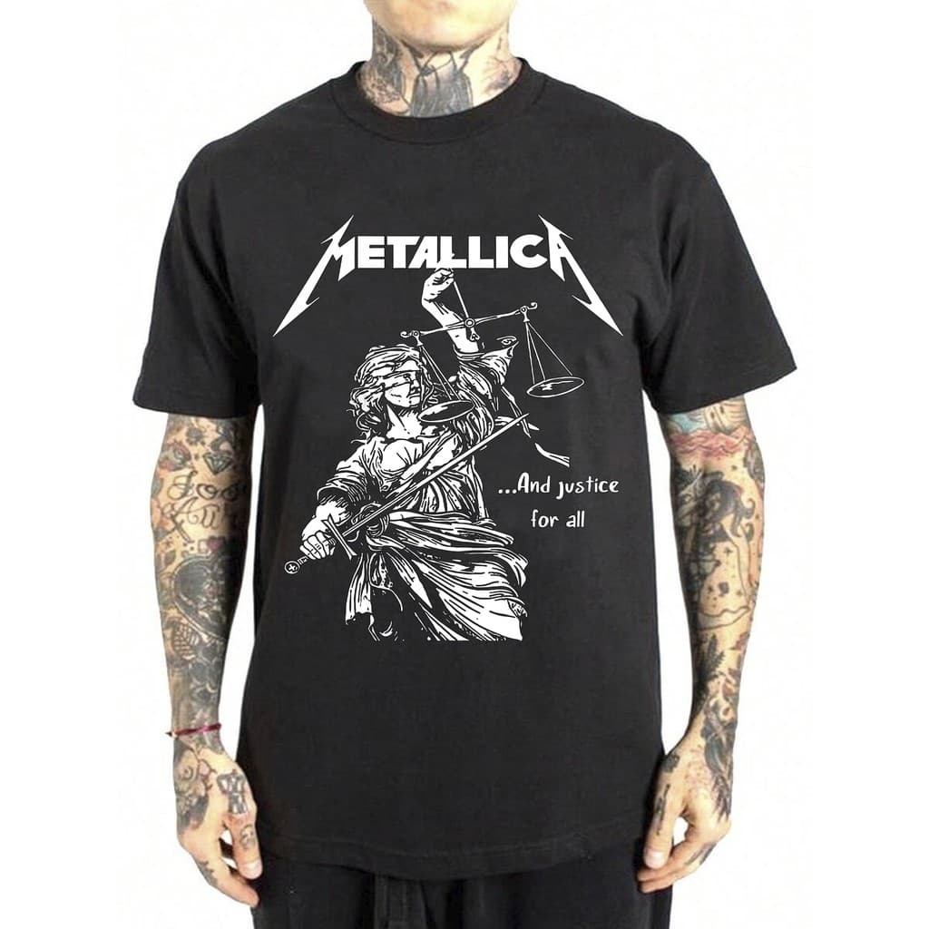 Camiseta Metalica Rock Banda Internacional Justice Skull Hardcore Hardrock Camisa Unissex Masculino Feminino Streetwear