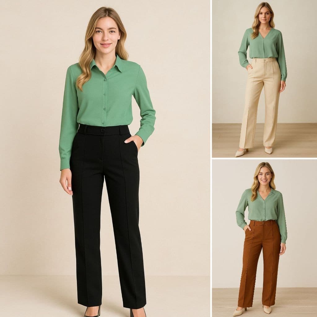 Kit 3 Calça Alfaiataria Feminina Cintura Alta Pantalona Social