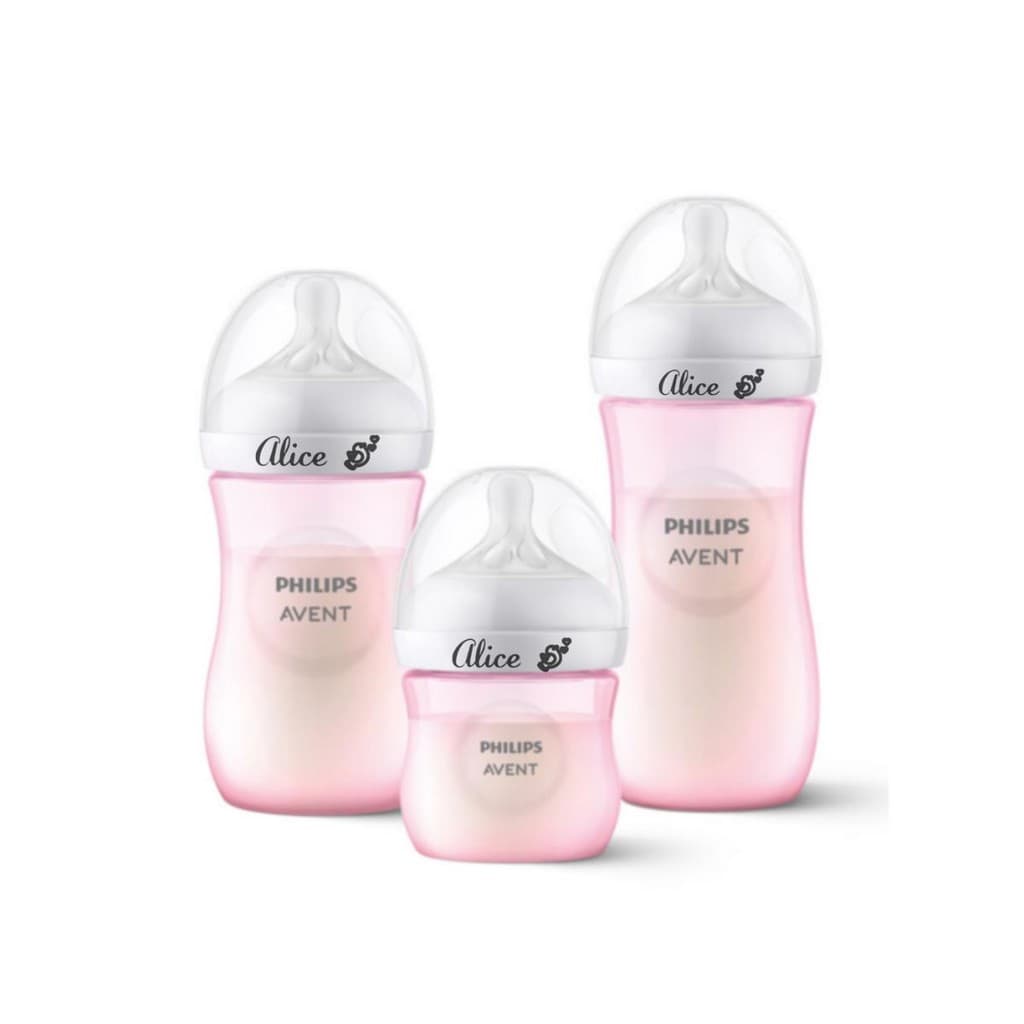 Kit Triplo Mamadeira Avent Pétala Rosa Personalizadas a laser com Nome