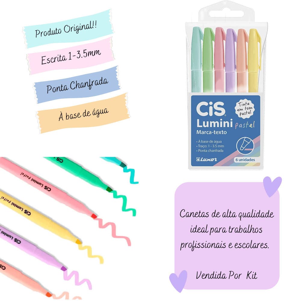 Marca Texto Cis Lumini Pastel Estojo com 6 Cores