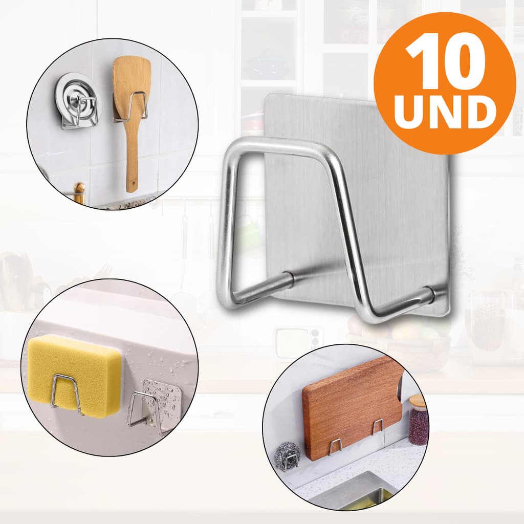 Kit Gancho Aço Inoxidável Com Adesivo Para Esponja De Cozinha - Escolha Seu Kit