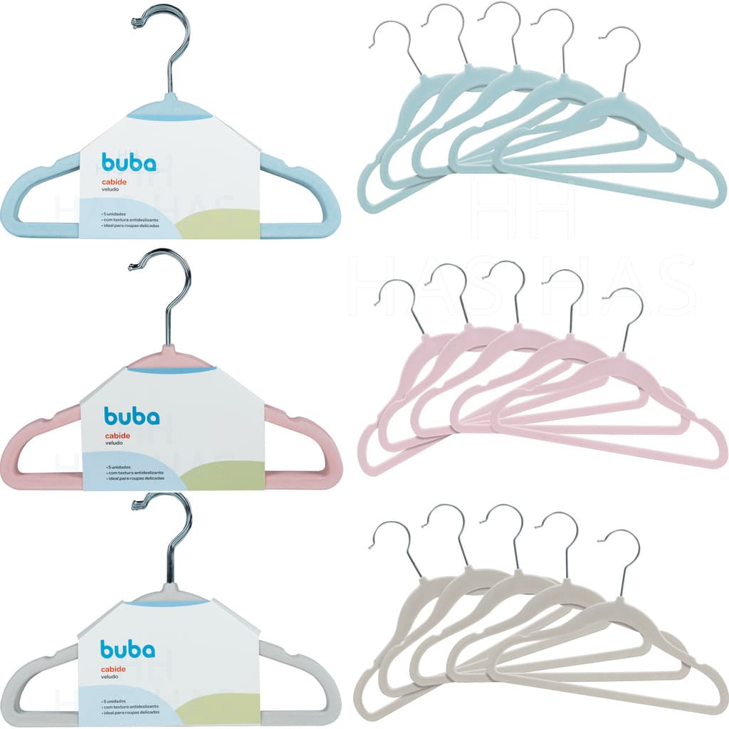 Kit 5 Cabides Infantil De Veludo Cabide Para Roupa Antideslizante Criança Bebê Menina Menino Buba