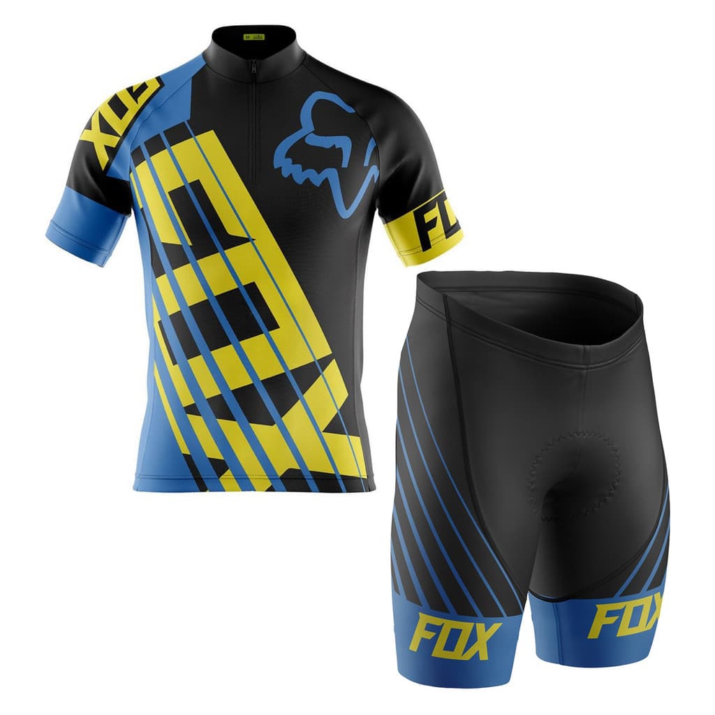 Conjunto Camisa Manga Curta E Bermuda Fox Azul Ciclismo Dry