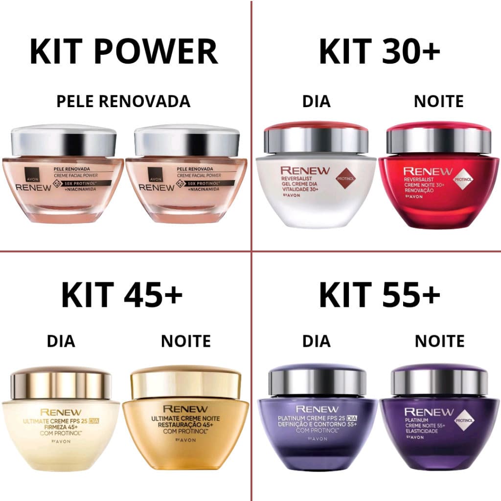 Kit c 2 Renew Pele Renovada Power, Dia + Noite: Reversalist 30+ Ultimate 45+ Platinum 55+ -Creme Facial Antissinais Avon
