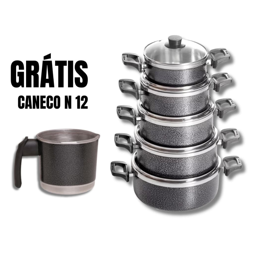 Kit Jogo de Panelas 6 peças Alumínio Tampa de Vidro com Caneco