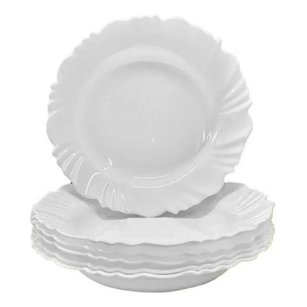 Jogo Prato Vidro Opal Branco Raso Redondo Ártico Pétala 25cm kit 6 peças