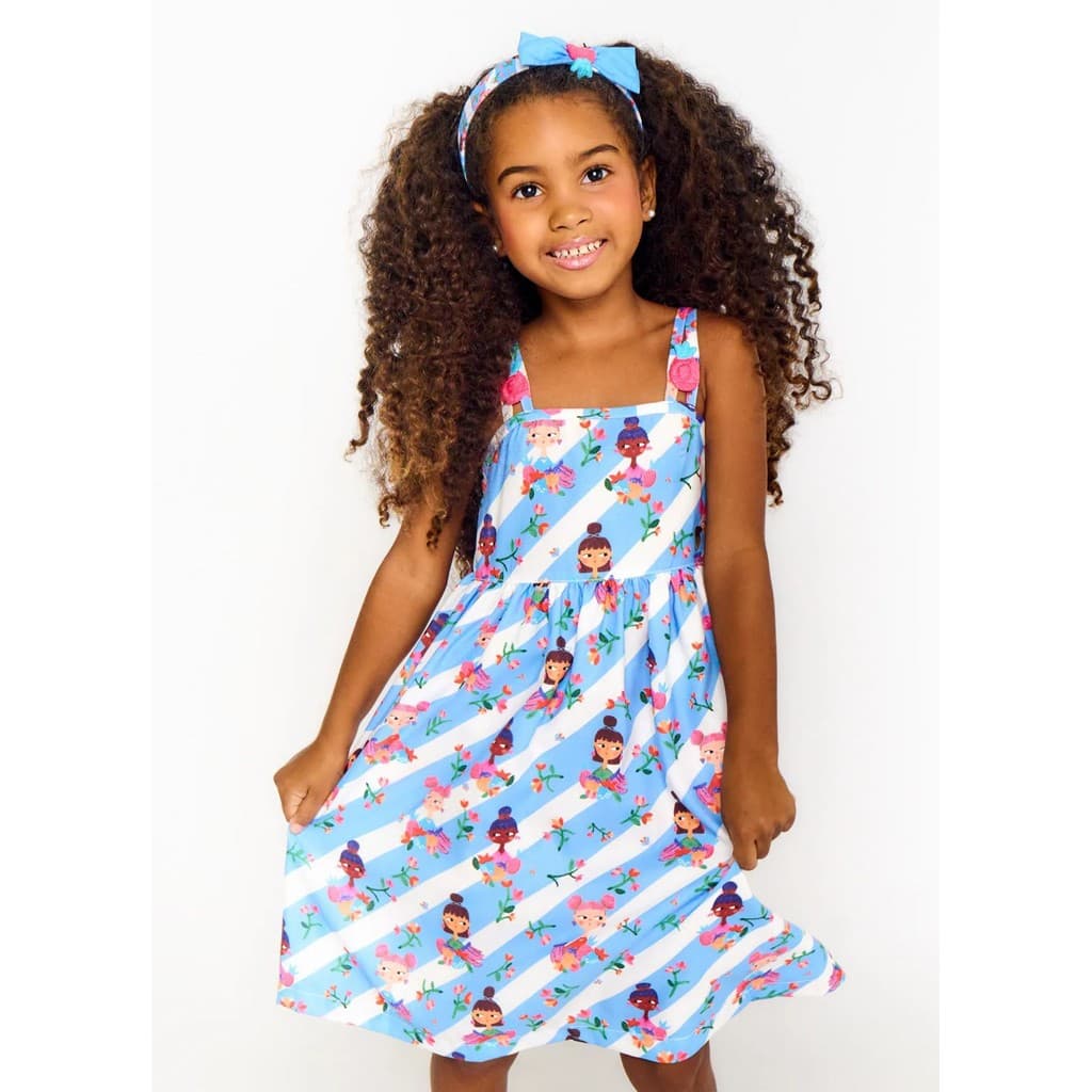 Vestido Infantil Alphabeto Original Eu Amo Frutinhas - Tam 2 a 12 anos - Branco e Azul