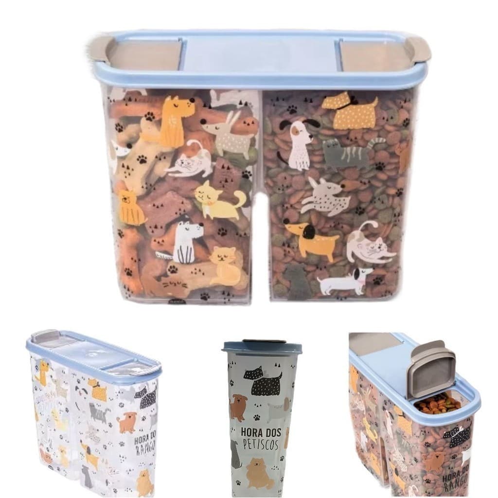 Pote Porta Ração e Petiscos Dueto Pet 2,4L com Tampa – Para Cães e Gatos, Ideal para Armazenar Alimentos Secos