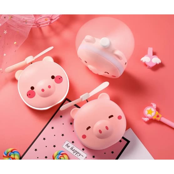 Mini Espelho Ventilador Porquinho Rosa Usb Iluminação Luz Led Para Maquiagem Portátil