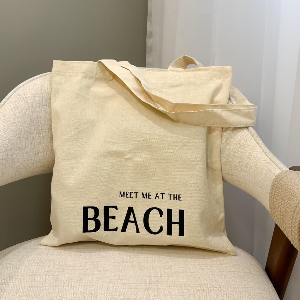 Ecobag Sacola em Sarja Algodão Cru - Meet Me At The Beach