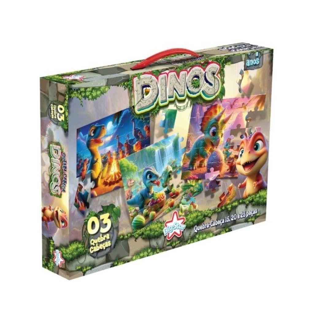 Quebra Cabeça Progressivo Divertido Dinossauros 3em1 BigStar