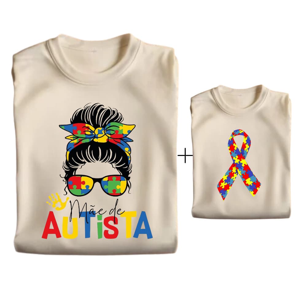 Kit com 2 Camisetas Tal Mãe Tal filho(a) Mãe de Autista, Autismo Conscientização
