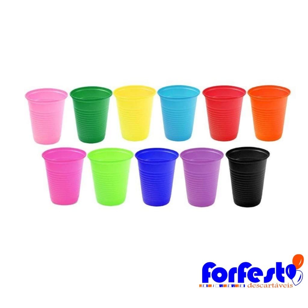 Kit Copos Coloridos Descartável 200 ml Pacote C/ 50 Unidades Água Refrigerante Suco