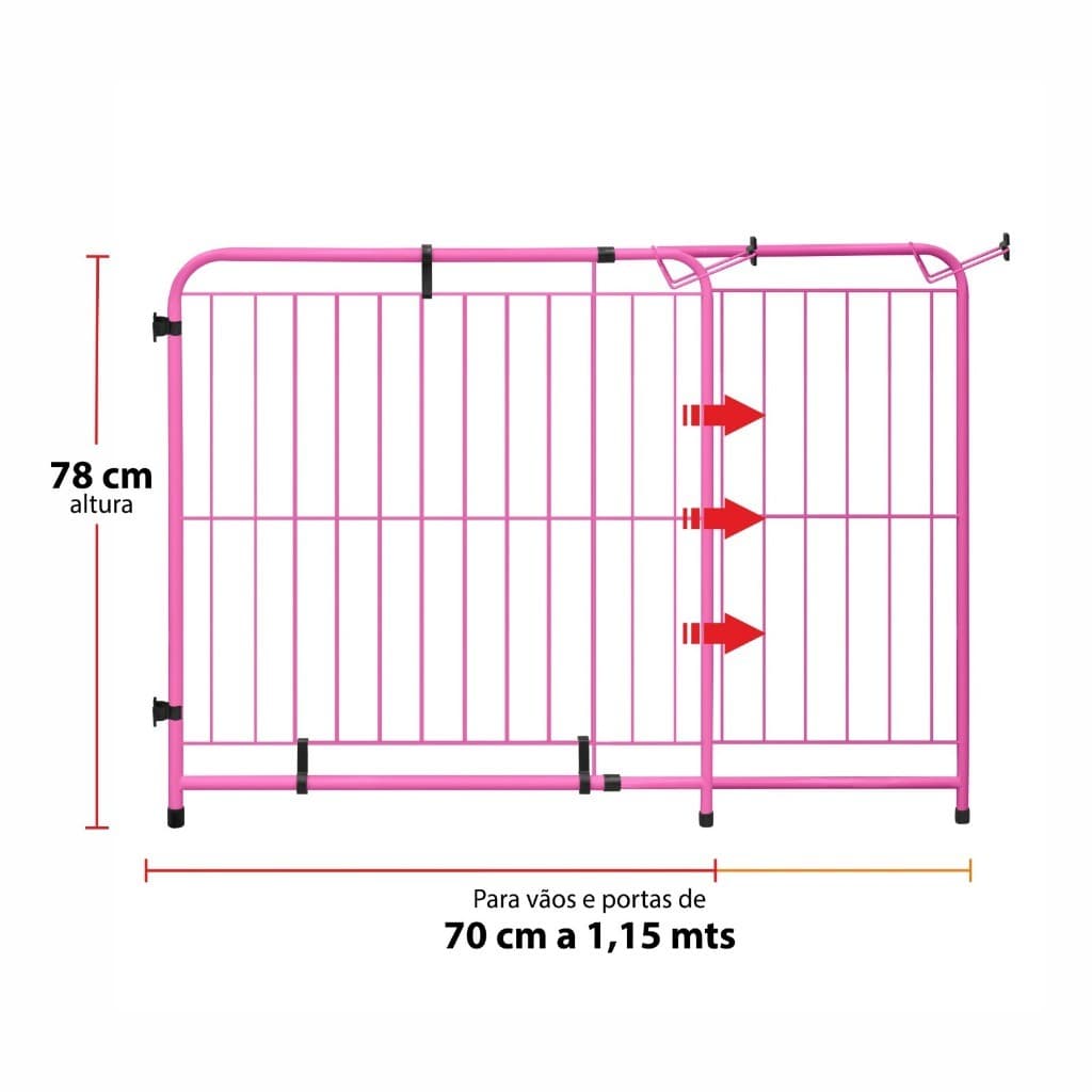 Portão Pet Cães Cachorro Bebê Extensivo 70 Até 115 Cm Rosa