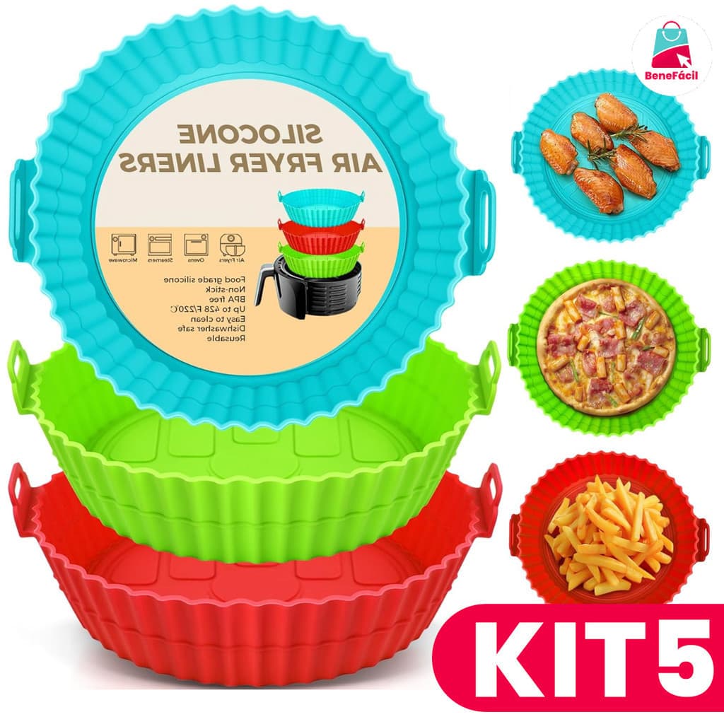 Kit 5 Forma de Silicone para Air Fryer Forno Microondas Fritadeira Assadeira Antiaderente Flexível