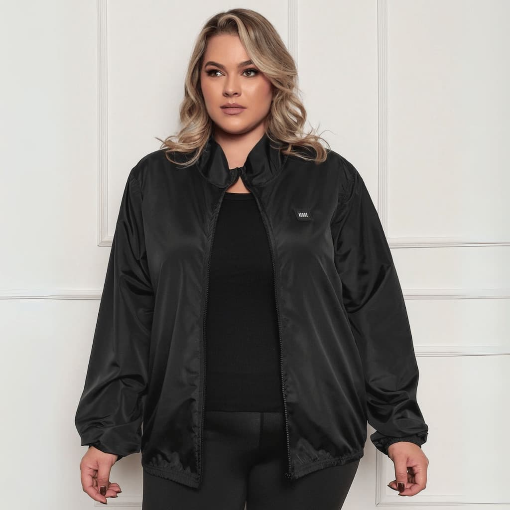 Jaqueta Corta Vento Feminina Plus Size Fitness Preta Café Blusa