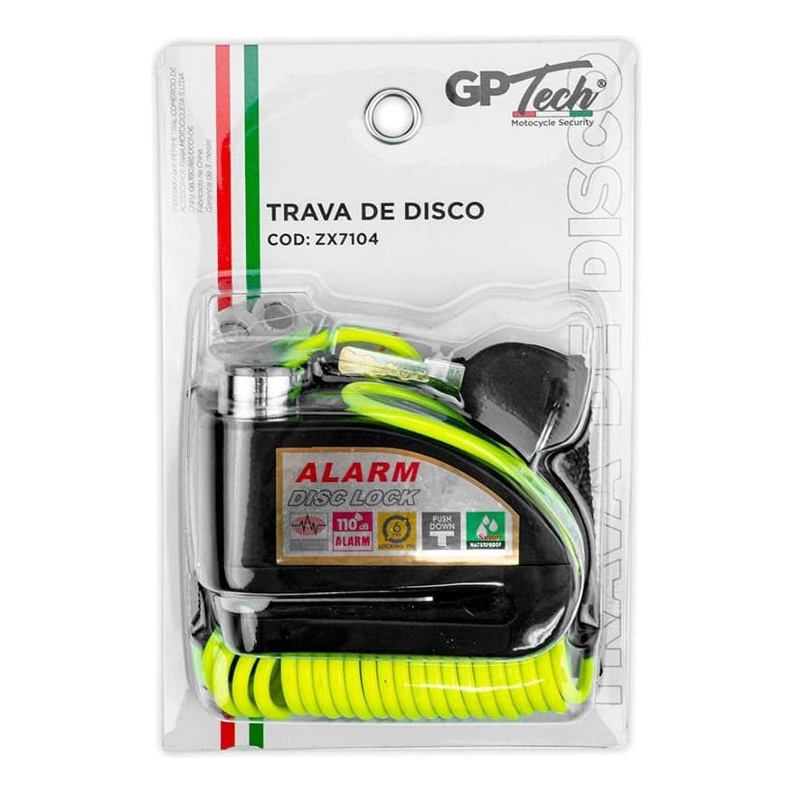 Trava De Disco Zx7104 Preta Com Alarme Para Moto | Gp Tech