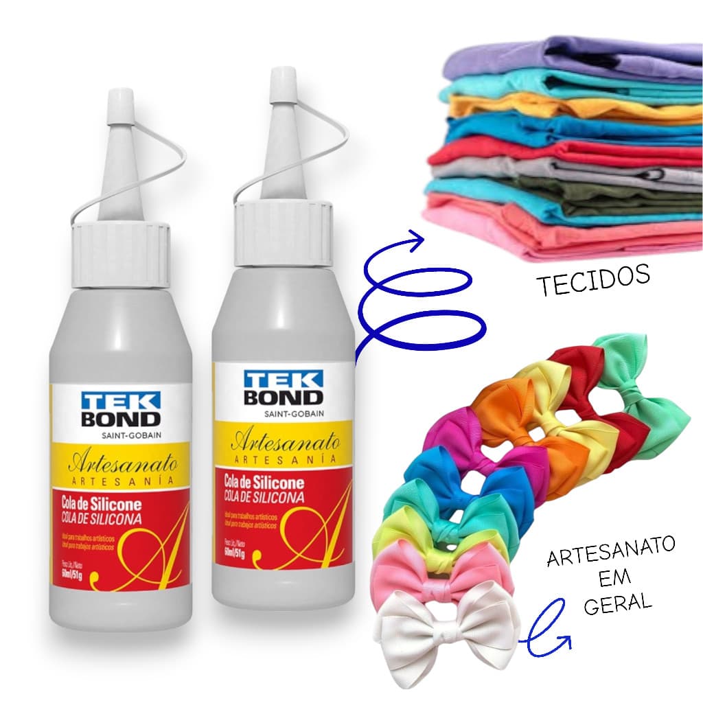 Kit 2 Colas De Silicone Líquida Fria Para Artesanato 60 Ml Tekbond