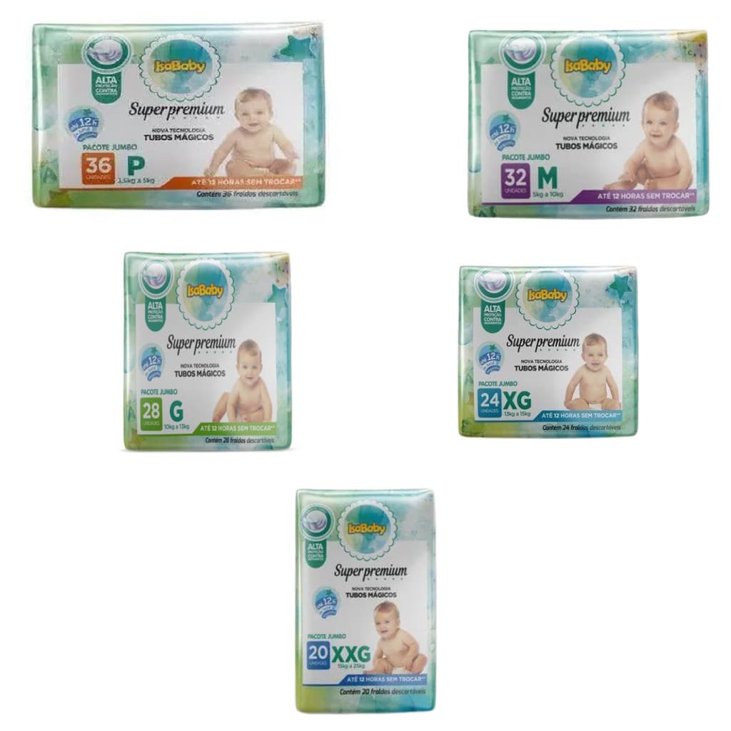 Fralda Descartavel Isa Baby - Fraldas Super Premium P, M, G, XG, XXG