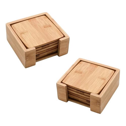 Jogo Porta Copos Quadrado Bambu 12 Peças Suporte Descanso