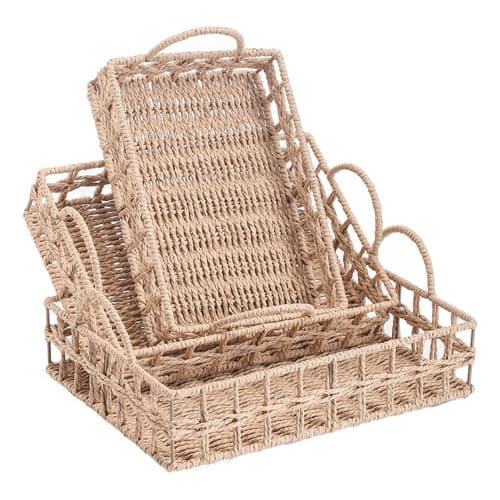 Kit C/3 Cesto Fibra Natural Bandeja Para Pães Frutas Decora pr