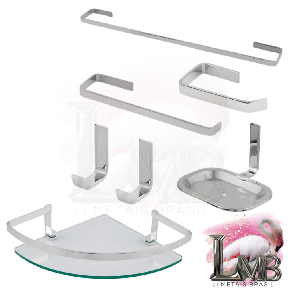 KIT PARA BANHEIRO, TOALHA, PAREDE,  PORTA SHAMPOO VIDRO  7 PEÇAS