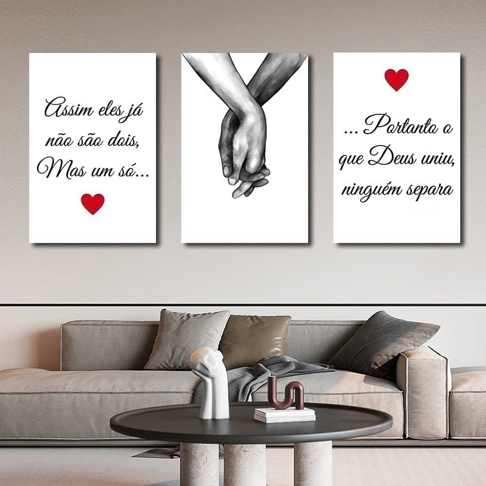 Combo 3 quadros quadrinhos casal namoro oque Deus uniu ninguém separa