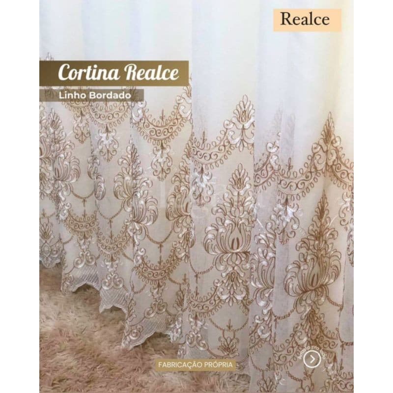 Cortina Elegant linho com Bordado Clássico- 4,00m x2,70m