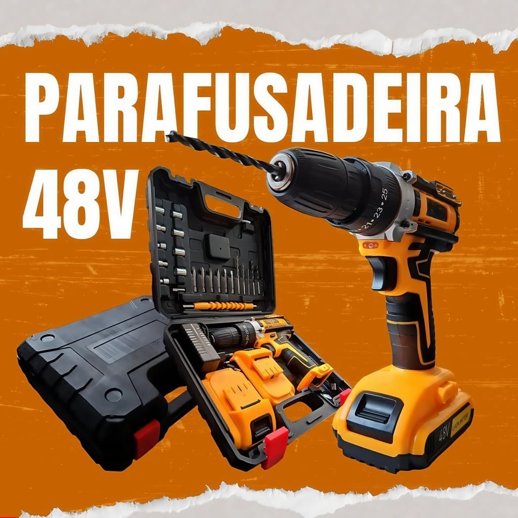 Parafusadeira Furadeira 12V 36V 48V Com furadeira de impacto 2 Baterias Com Maleta e Acessórios Completo