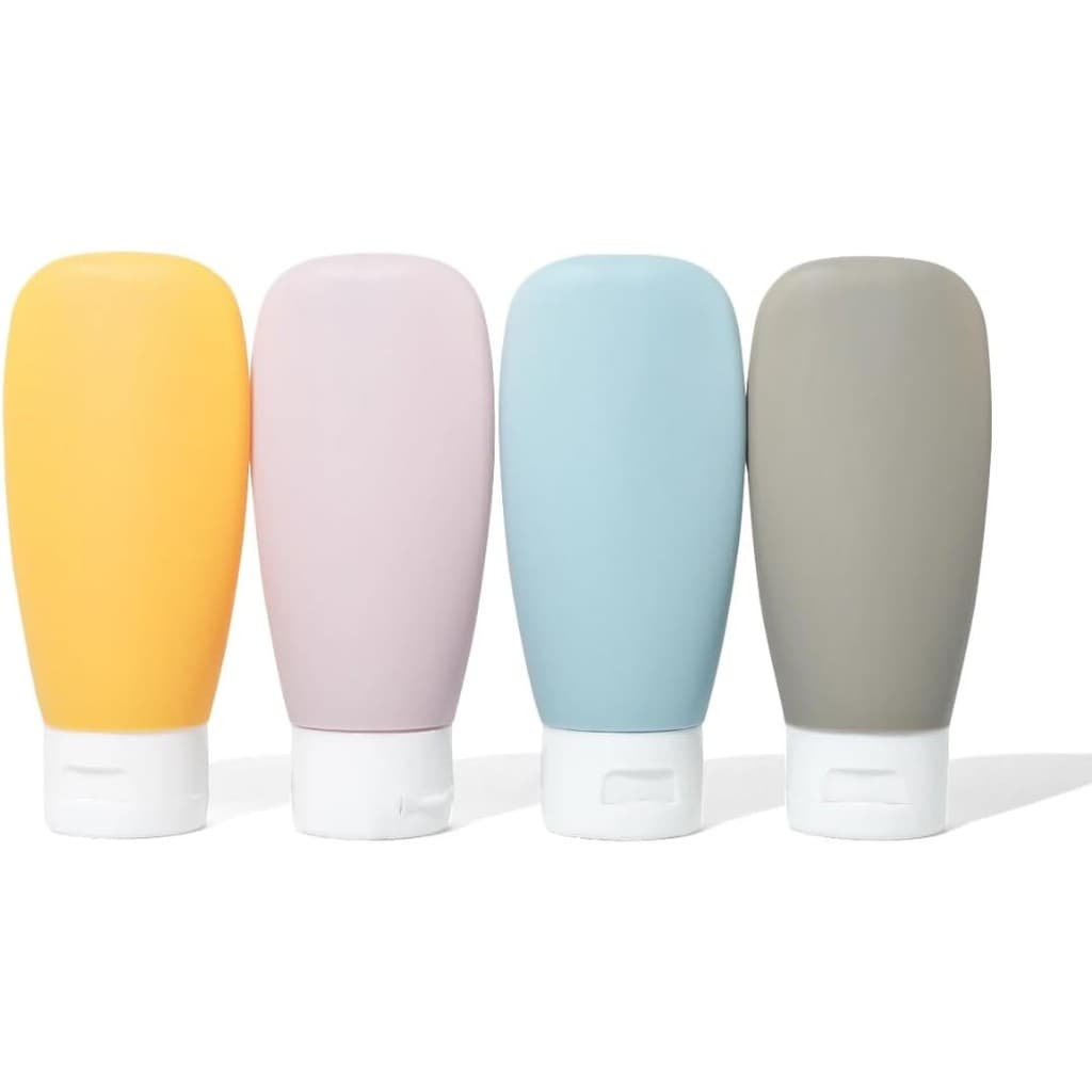 Kit Viagem 4 Frascos Silicone Pote 90ml Porta Creme Shampoo Perfume Loção Corporal Sabonete Líquido
