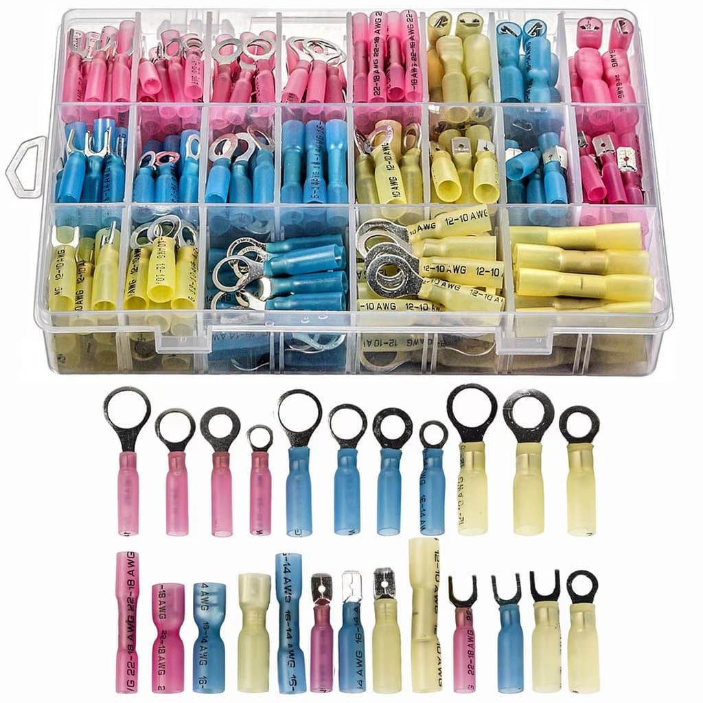 Kit Conector Terminal Termorretrátil 250 Peças Crimp Isolado Elétrico Emendas Conectores Fio Cobre Caixa Organizadora
