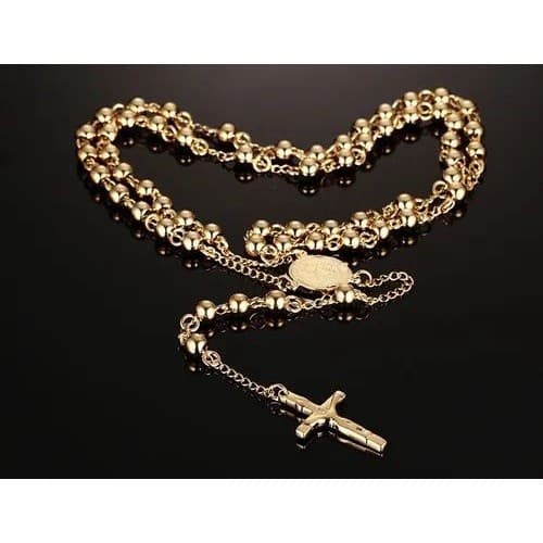 Terço Rosário Corrente Cordão Masculino Aço Banhado A Ouro