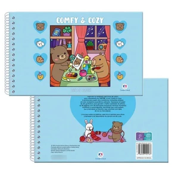 Comfy & Cozy - Livro de Colorir Caderno de Desenho Pintura Coloring Book Capa Dura Folhas Grossas 96 Folhas Azul