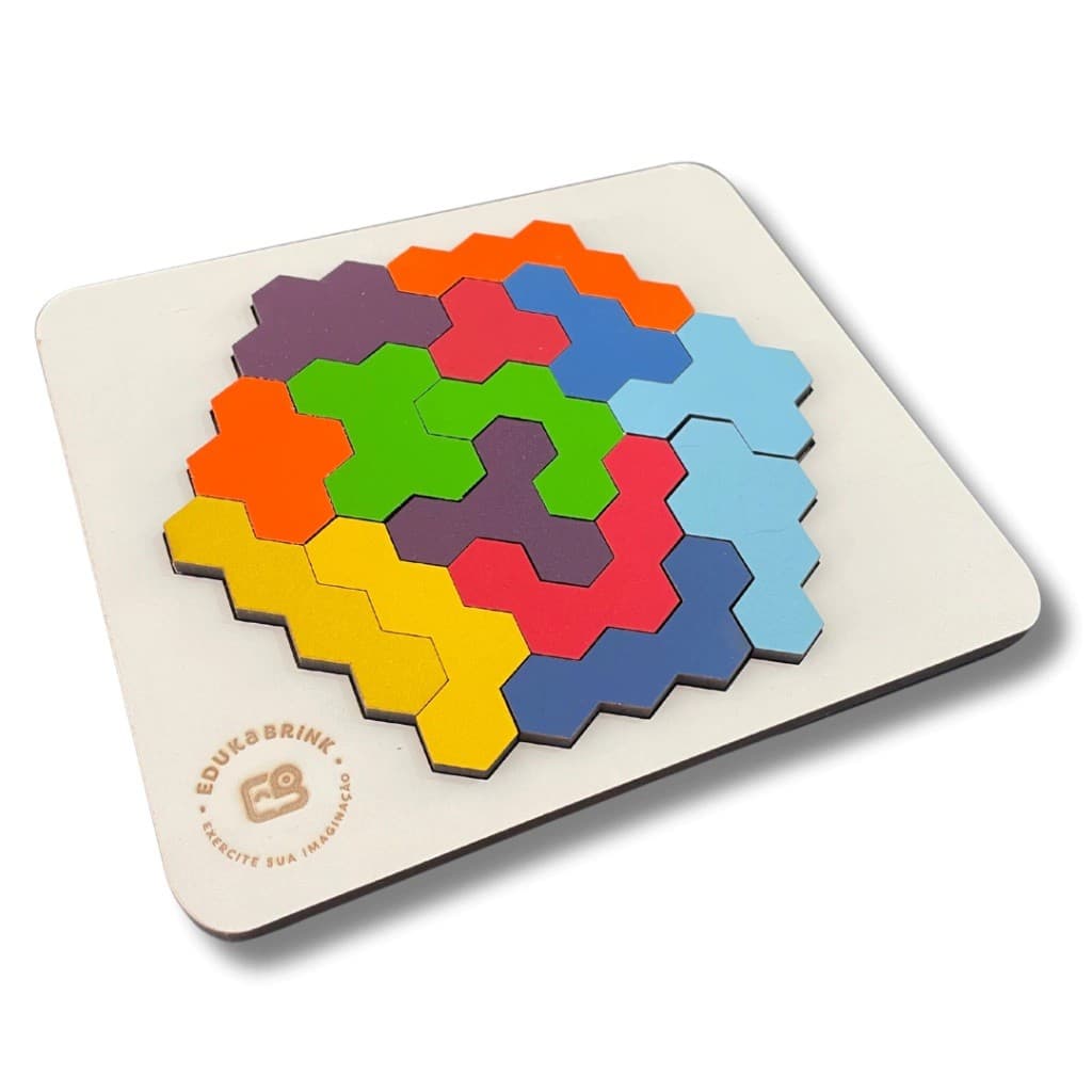 Quebra Cabeça Infantil Colméia Inteligente Tetris Jogo Educativo em Madeira - Montessori