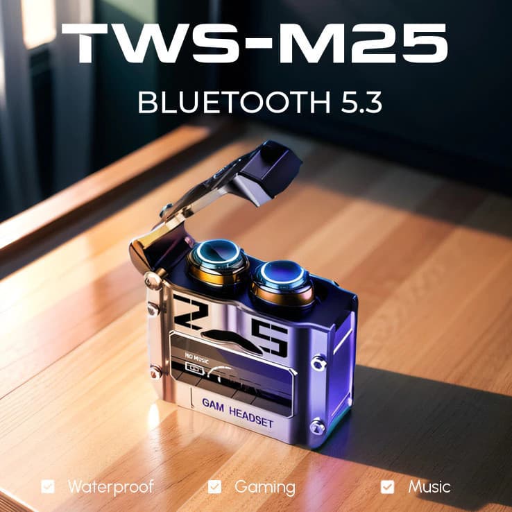 TWS M25 Fone De Ouvido bluetooth 5.3 Sem Fio À Prova D'água 9D Stereo Sports Earbuds LED Microphone