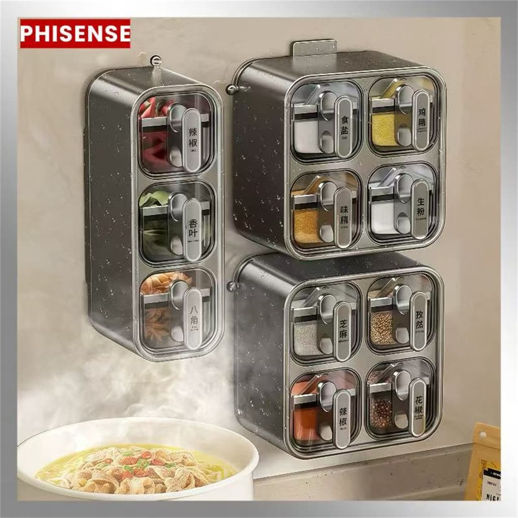 Organizador de Temperos com Ventosa, Novo Design - Conjunto de Frascos para Sal, Açúcar e Temperos