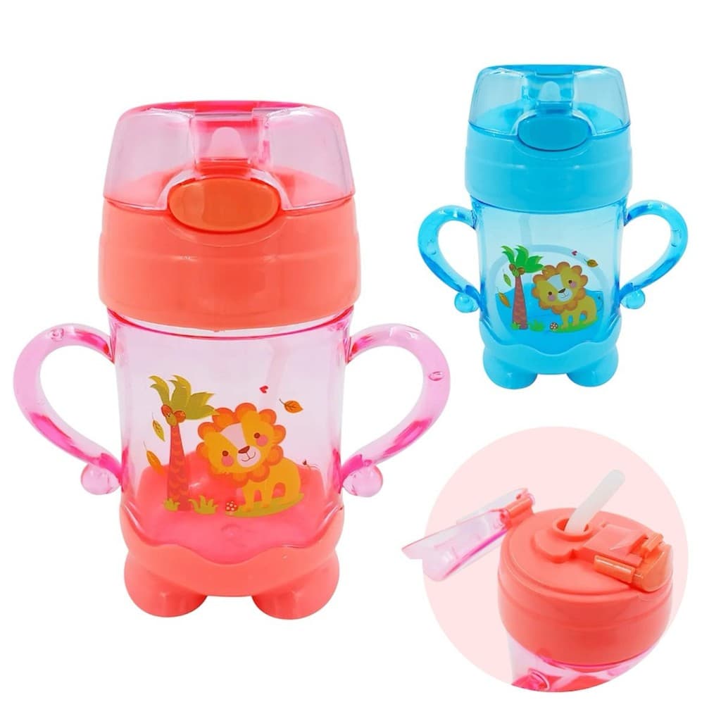 Garrafa Infantil C/ Canudo e alça 260ml em Plástico