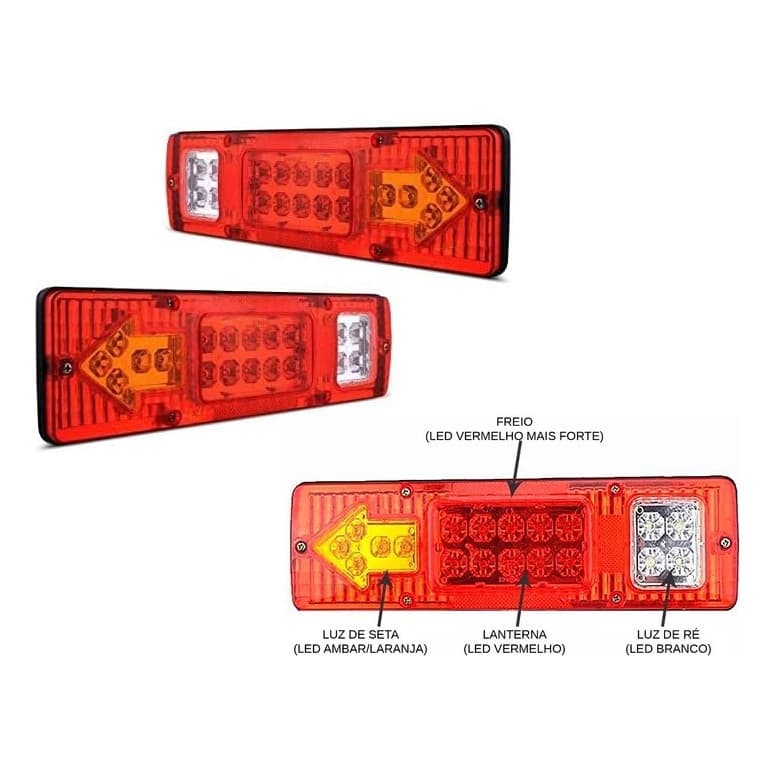 Par Lanterna Luz Ré Freio Universal 30cm Reboque Caretinha Luz Ré freio