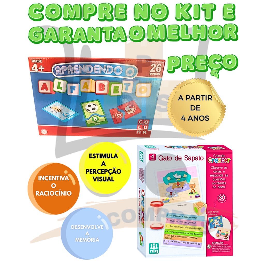 Kit 2 Brinquedo Pedagogico Aprendendo O Alfabeto Infantil E Gato De Sapato Raciocinio Logico Memoria