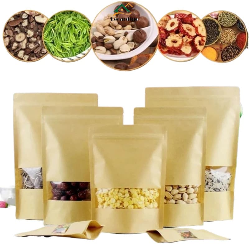 Saco Stand Up Pouch 10x15cm | Papel Kraft com Visor (Janela) - Fecho Zip 50/100UNID.