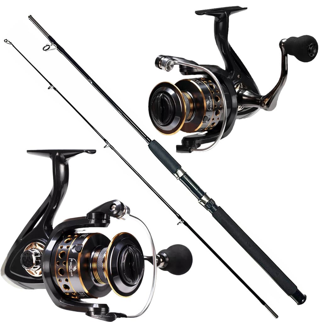 KIT DE PESCA PESADA MOLINETE SL6000 15 ROLAMENTOS VARA MACIÇA 1.80M 40LB - 2 PARTES