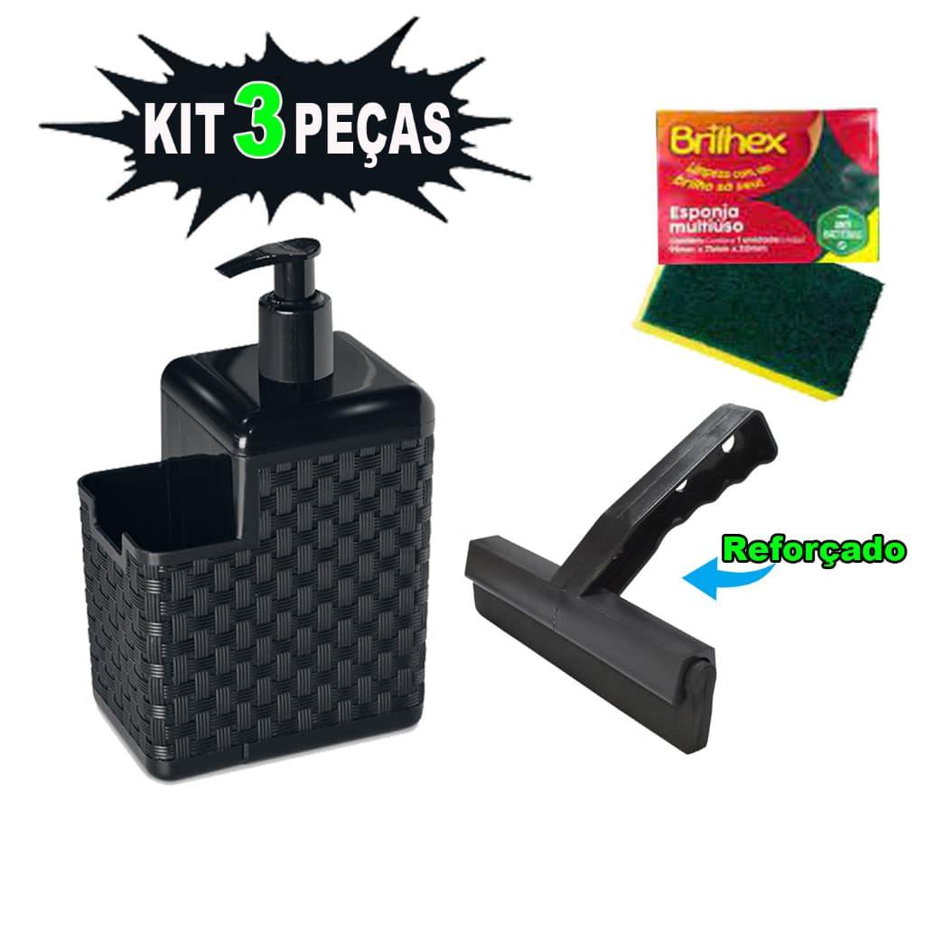 Porta Detergente Sabão Dispenser 2 em 1 Com Suporte Para Bucha Esponja e Rodo