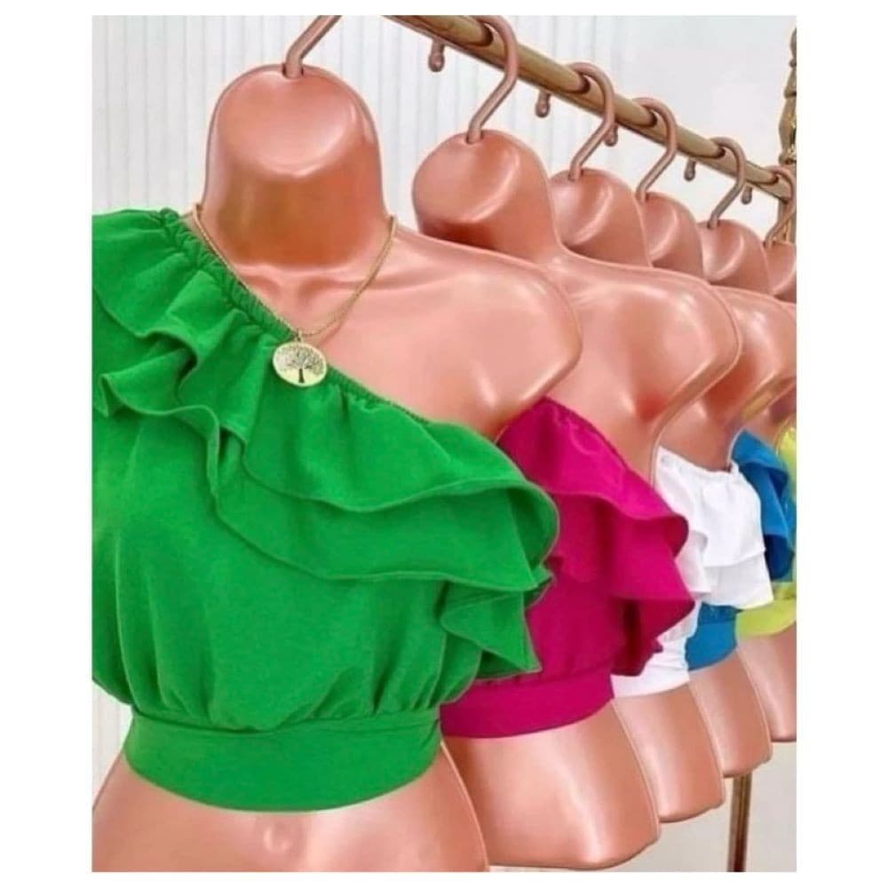 Cropped Blusa um ombro só babado feminino