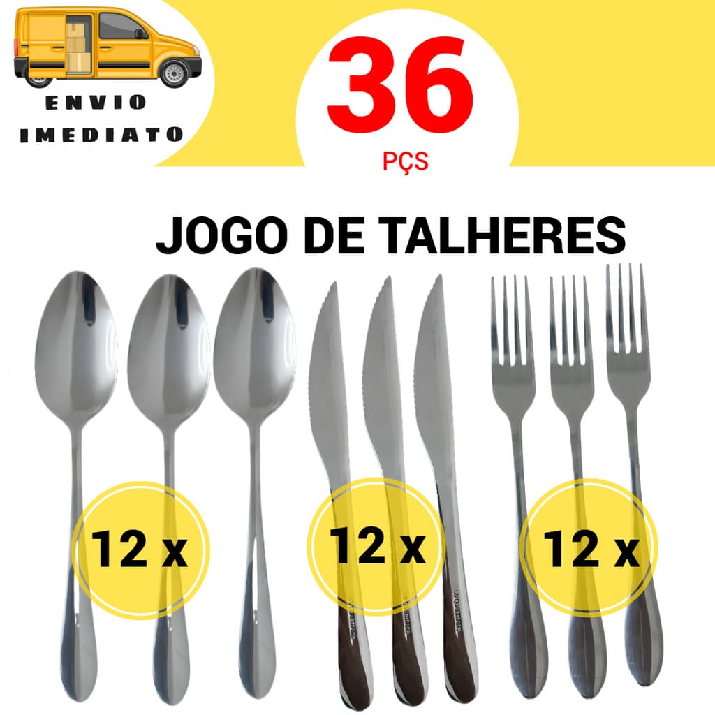 36 Pç Jogo de Talheres Inox Garfo Colher Faca Linha Profissional GARBO Casa Cozinha Buffet Evento eu