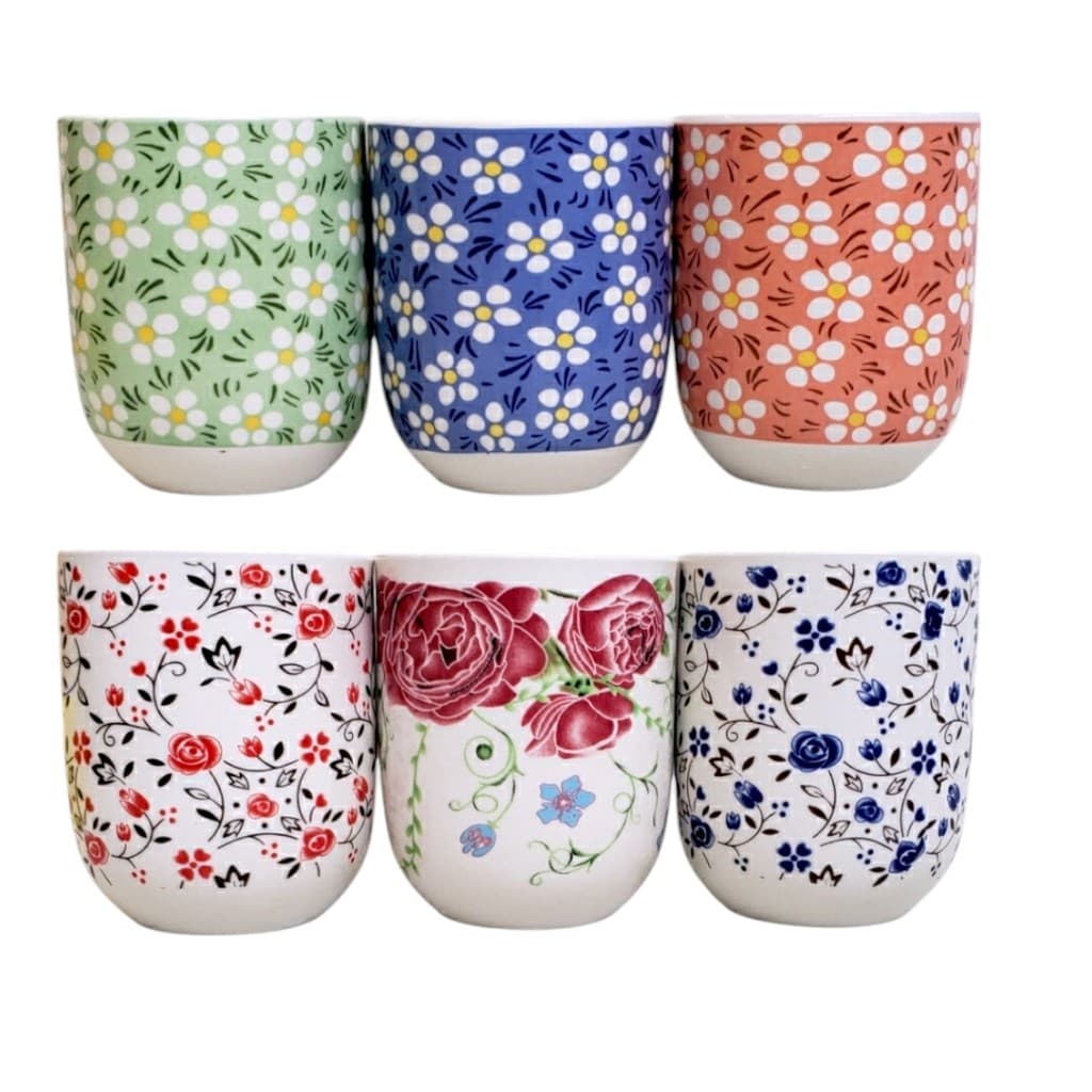 Kit 4 Caneca de Chá Porcelana Decoração Xicara Copo 150ml